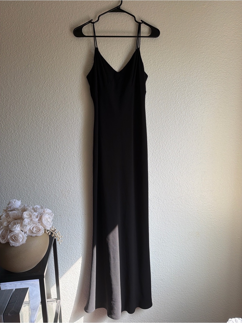 Ralph Lauren Vintage-Style Black Satin Slip Maxi Dress | Minimalist 90s | V-Neck